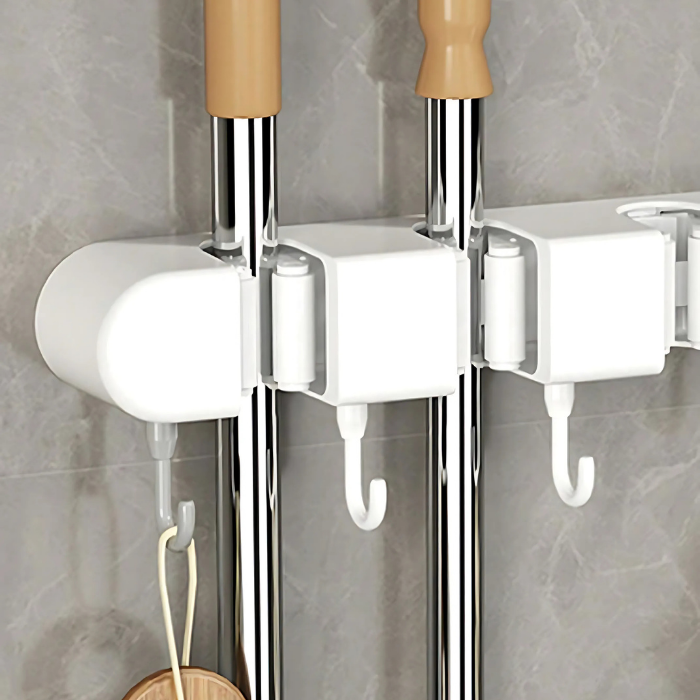 Wall Mounted Mop and Broom Holder 4 Compartments