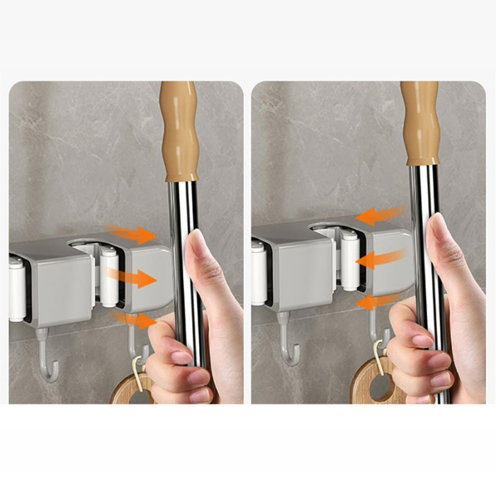 Wall Mounted Mop and Broom Holder 4 Compartments