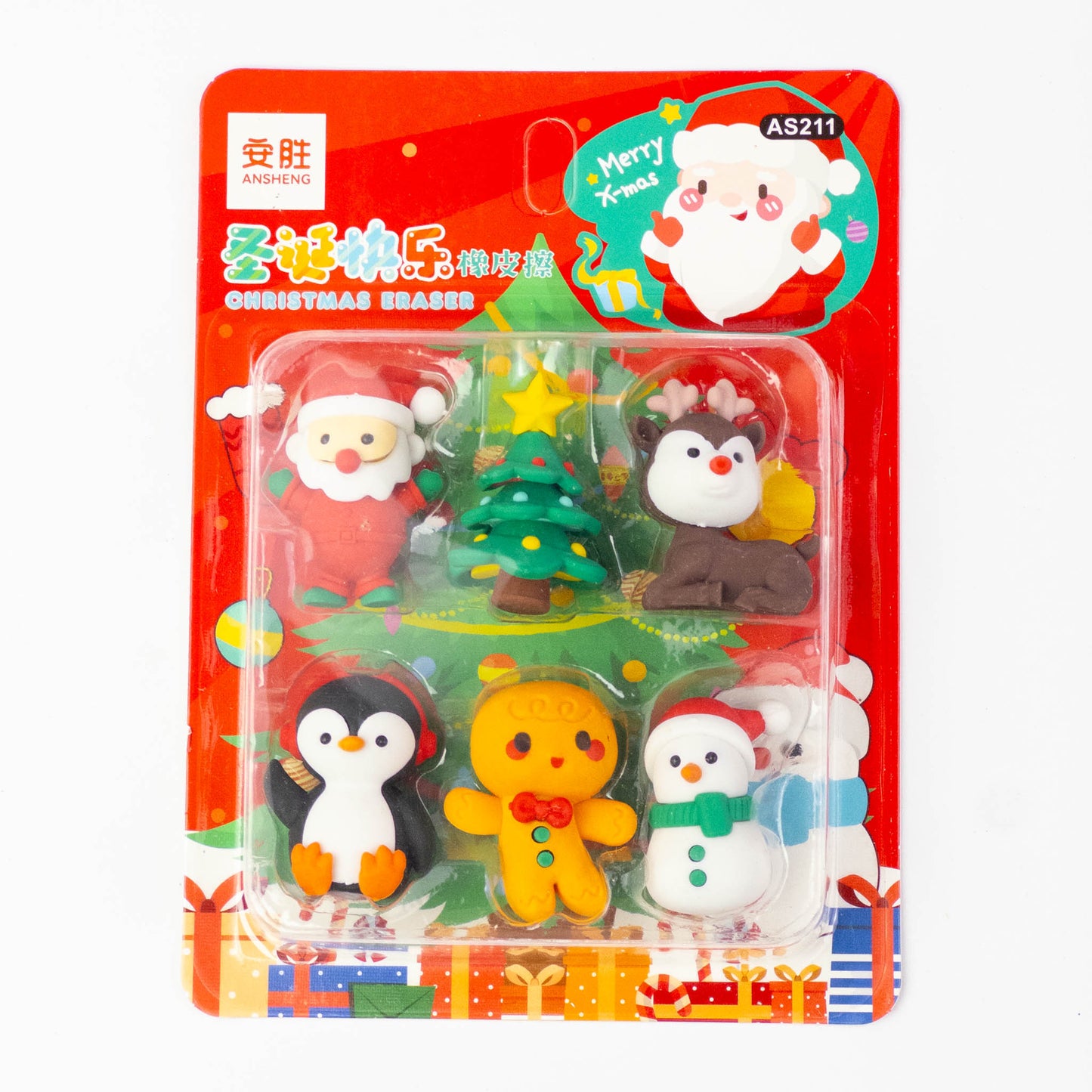 6pc Christmas Eraser Set