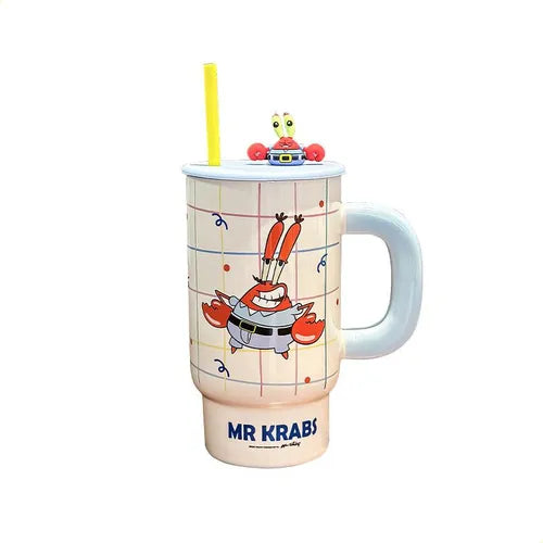 Mr. Krabs Character Glass Cup With Straw