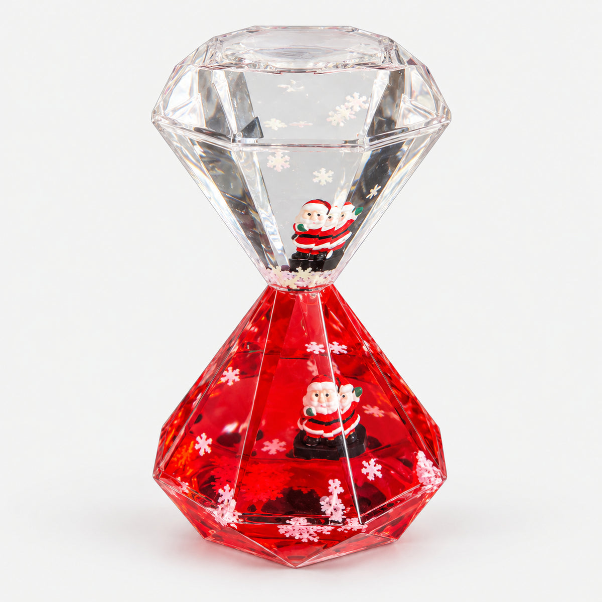 Christmas diamond hourglass with red liquid, snowflakes and Santa figures