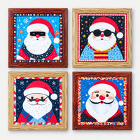 Set of 4 square Santa Christmas coasters in dark and light wood-look frames