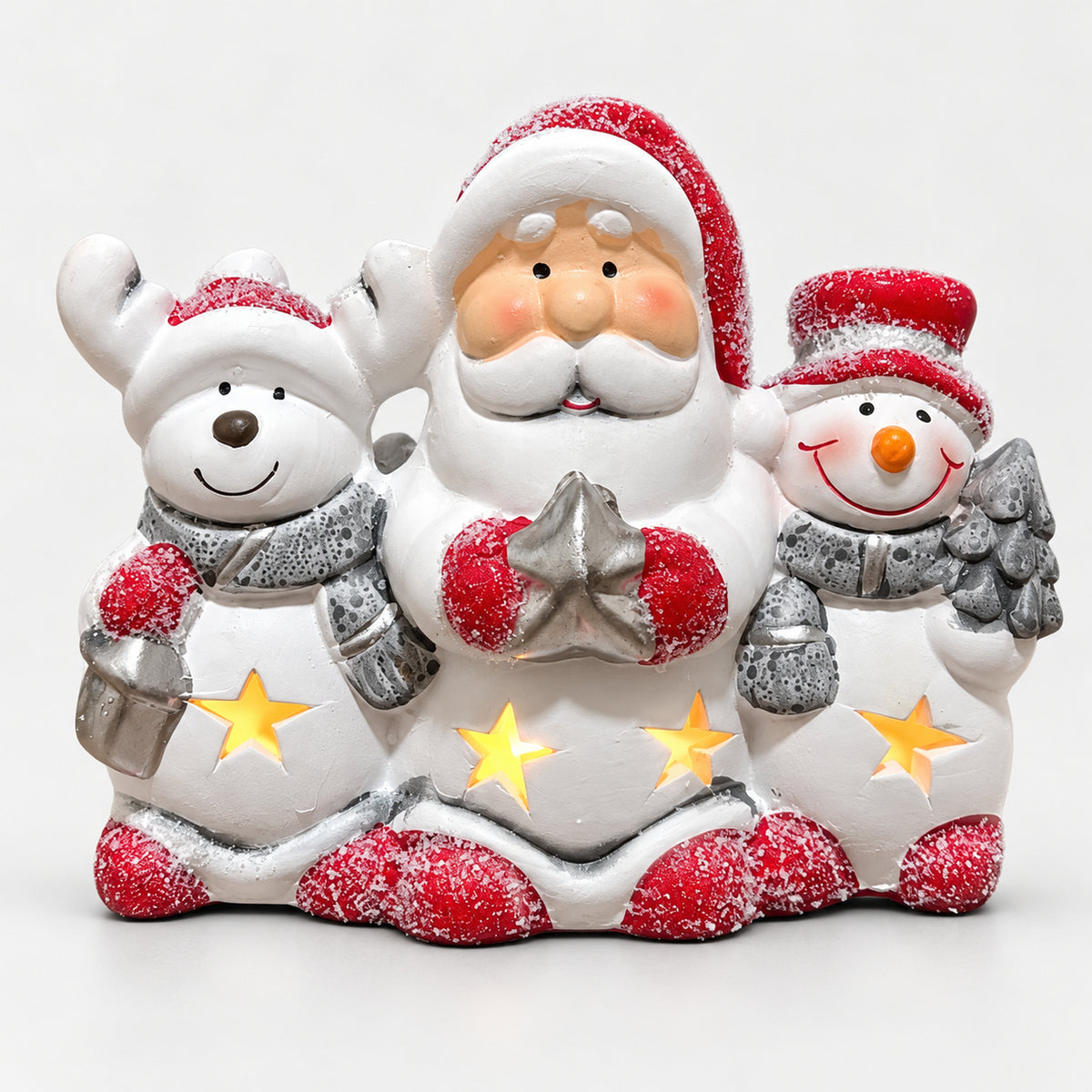 Santa, reindeer and snowman Christmas decoration with glowing star cut-outs