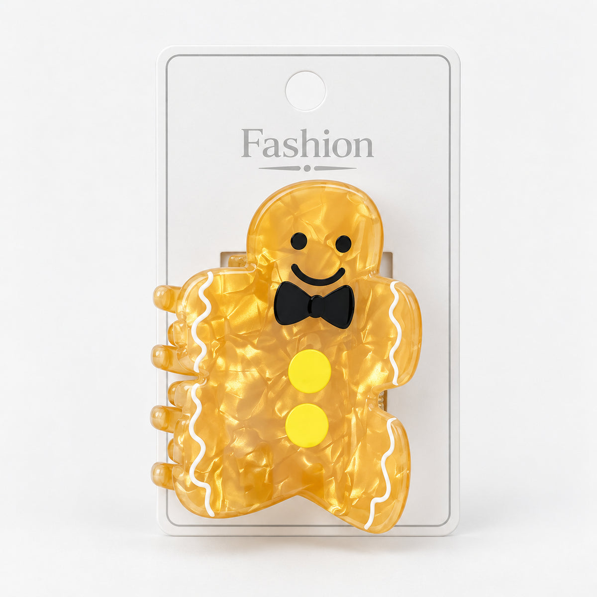 Gingerbread man Christmas hair clip on its display card