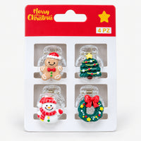 Gingerbread and snowman Christmas mini hair clips on a Merry Christmas card