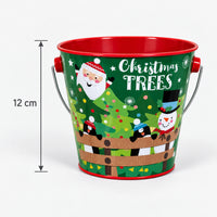 Green Christmas trees tin bucket measurements: 12 cm high