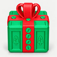 Green and red screw puzzle prank gift box with a bow on top