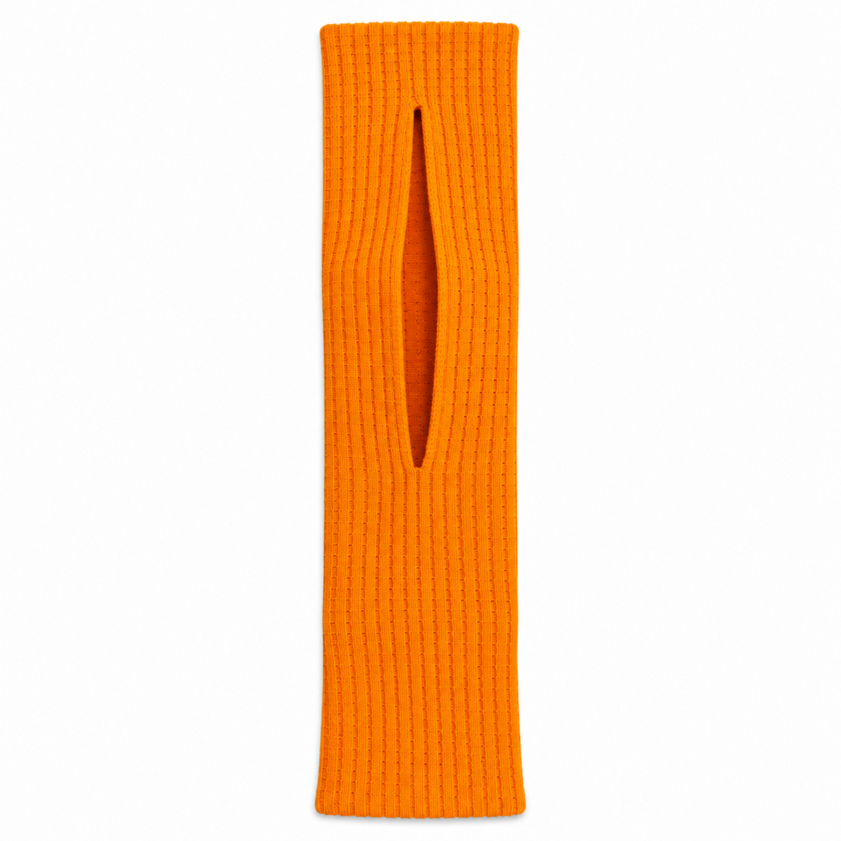 Knitted phone pocket with a slit opening, front view