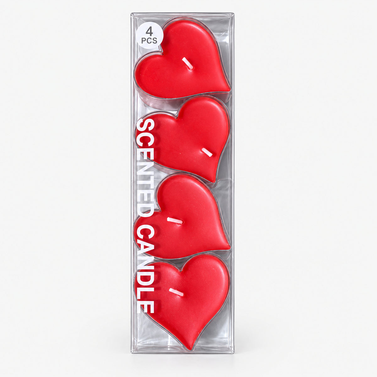 Heart scented candles 4-pack in a clear box