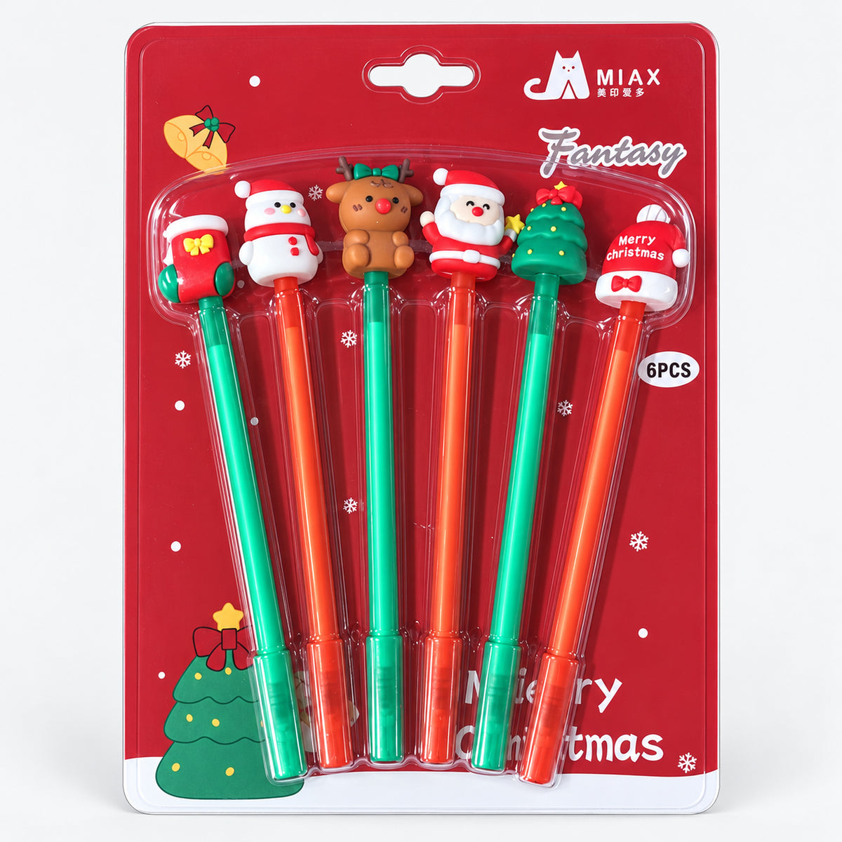 Christmas character pens 6-pack on a display card