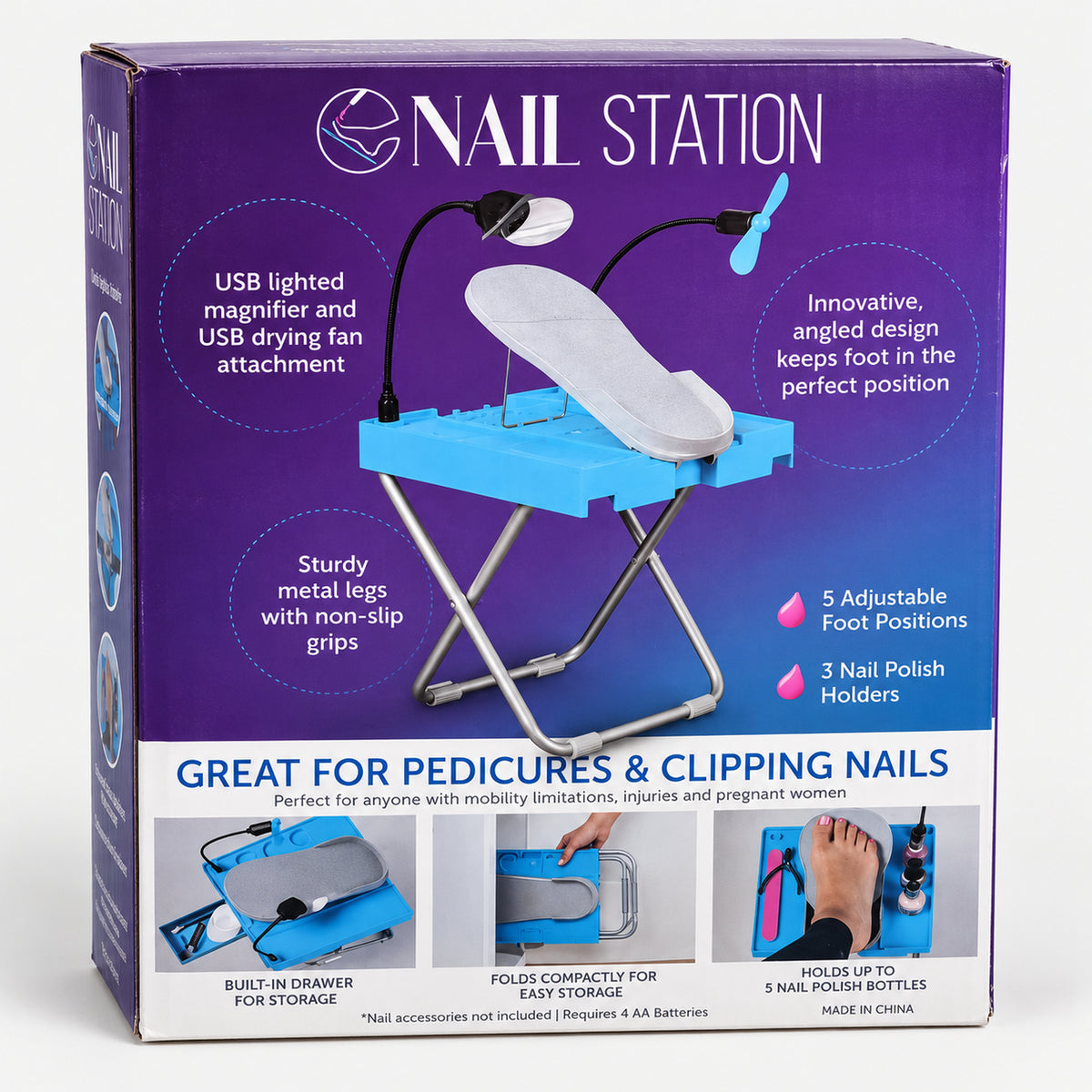 Foldable pedicure foot stand in its box