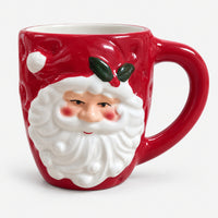 Red 3D Santa holly Christmas mug with a white beard
