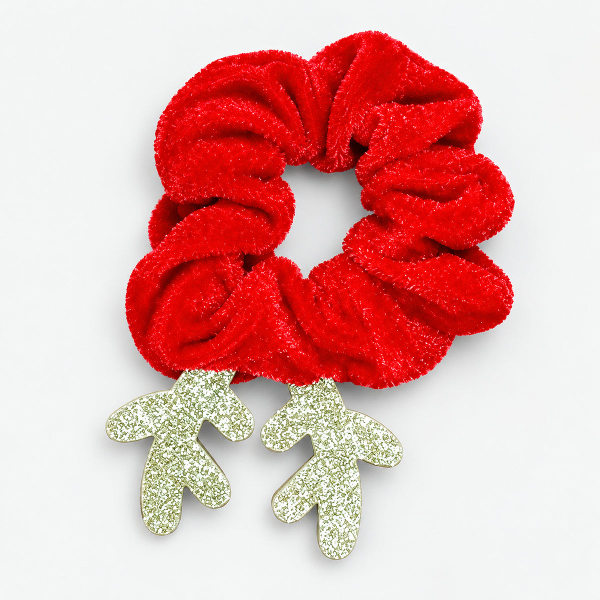 Red velvet Christmas scrunchie with gold glitter reindeer antlers