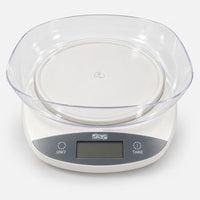 Digital kitchen scale with a clear removable bowl