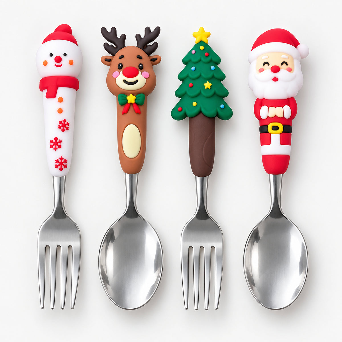 Christmas cutlery set with snowman, reindeer, tree and Santa handles