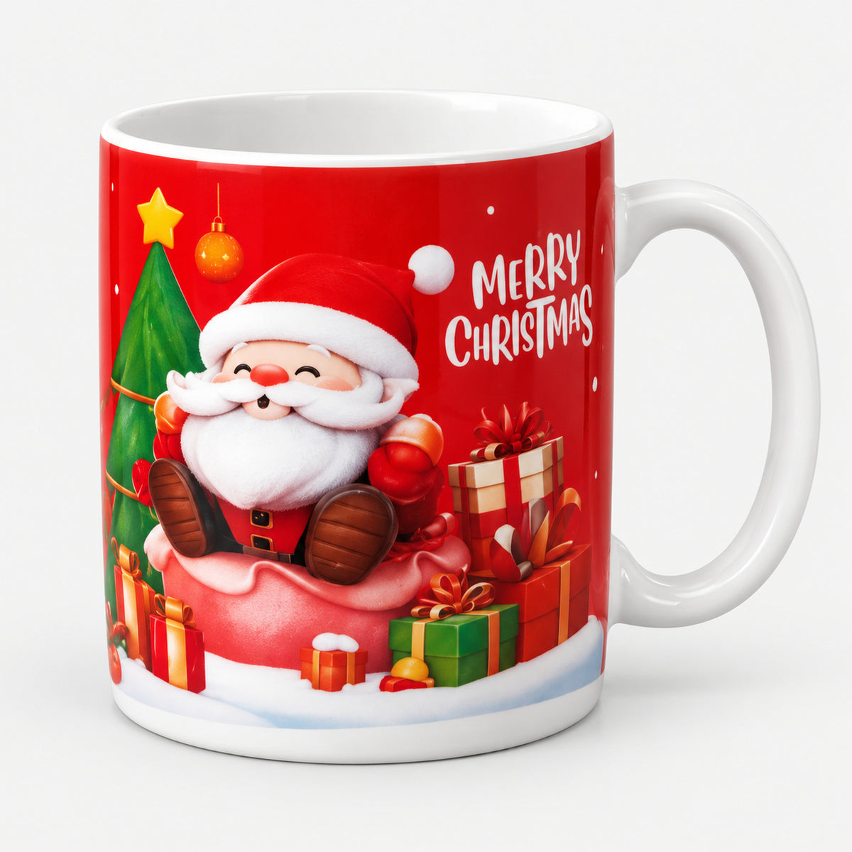 Christmas mug with red seated Santa design