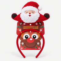 Red Christmas headband with a fluffy Santa on its Christmas card