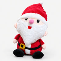 Christmas Santa plushie with a fluffy white beard and black boots