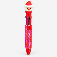 Red Christmas multicolor pen with Santa topper and red sequin grip