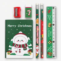 Snowman Christmas stationery set: notebook, 2 pencils, ruler, eraser and sharpener