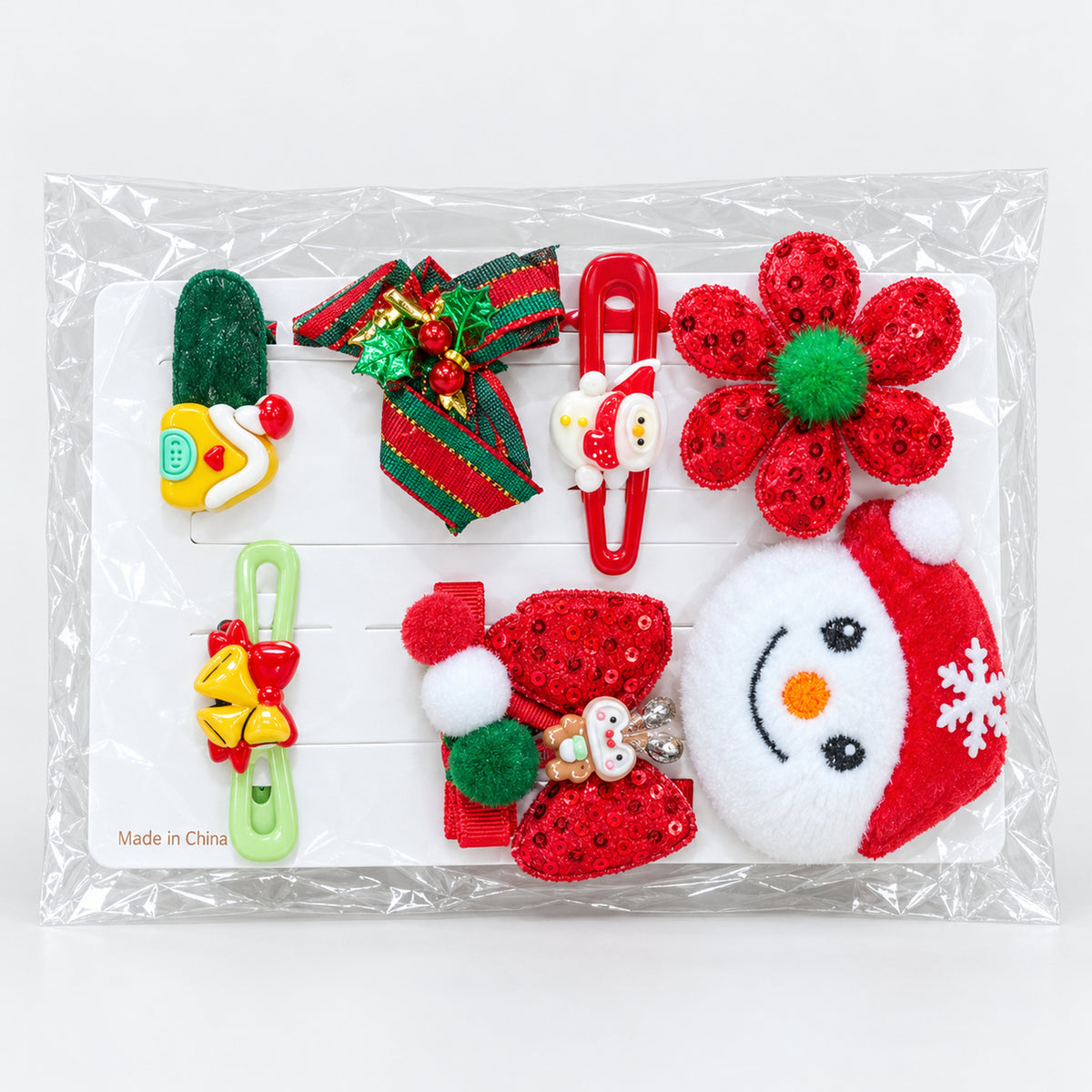 Christmas snowman hair accessories set in its clear packaging