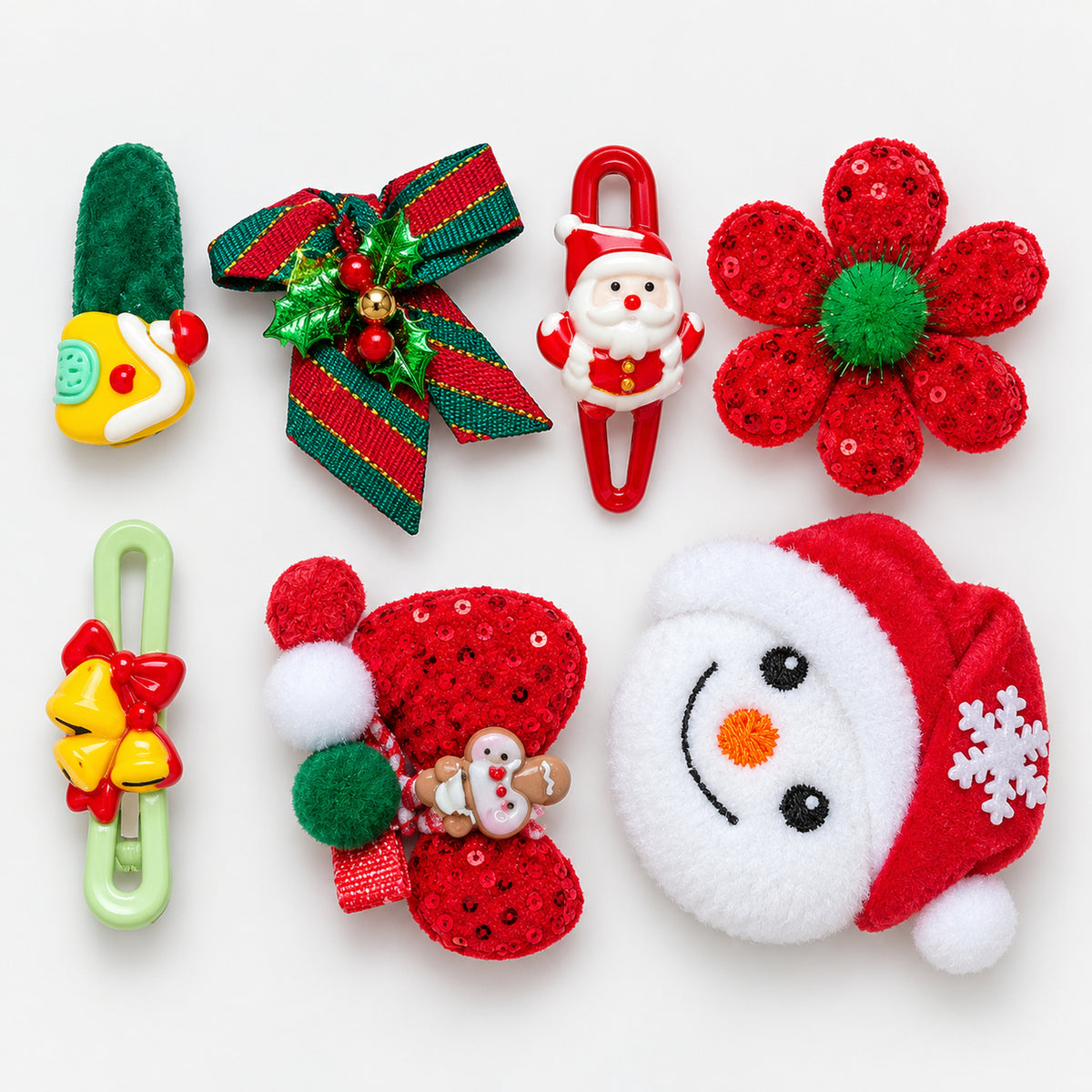 Christmas mix hair accessories snowman set with a fluffy snowman clip, bows and charm clips
