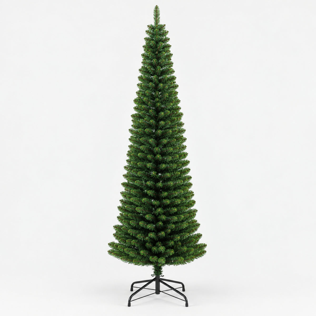 Slim pencil Christmas tree, 180cm, with a black metal stand