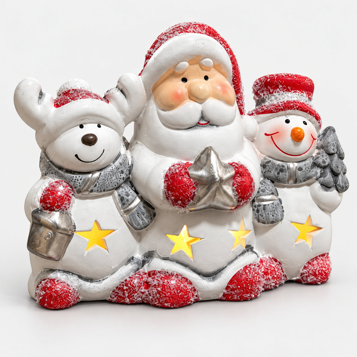 Santa, reindeer and snowman LED Christmas decoration, angled view