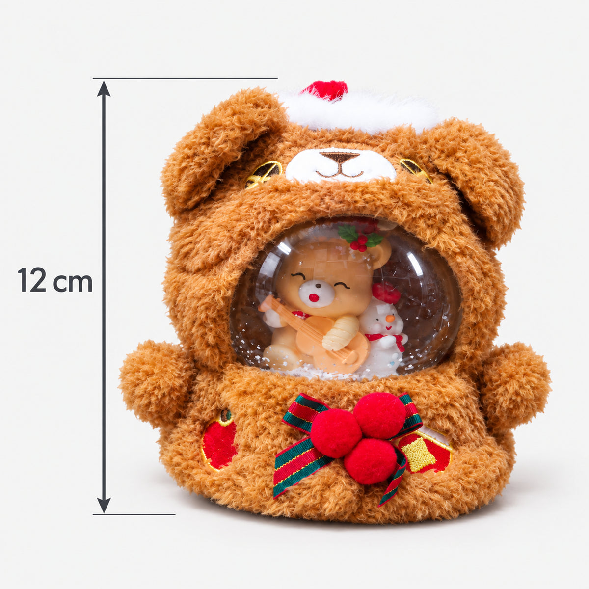 Brown bear plush snow globe measurements: 12 cm high