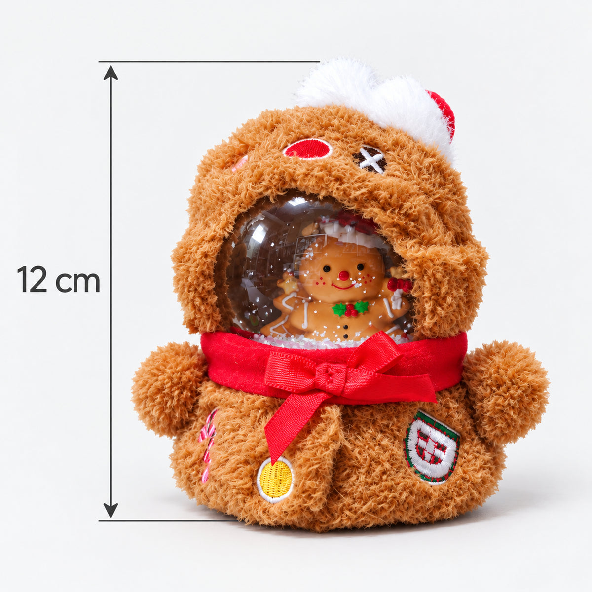 Gingerbread plush snow globe measurements: 12 cm high