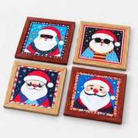 Santa coaster set of 4 seen from an angle