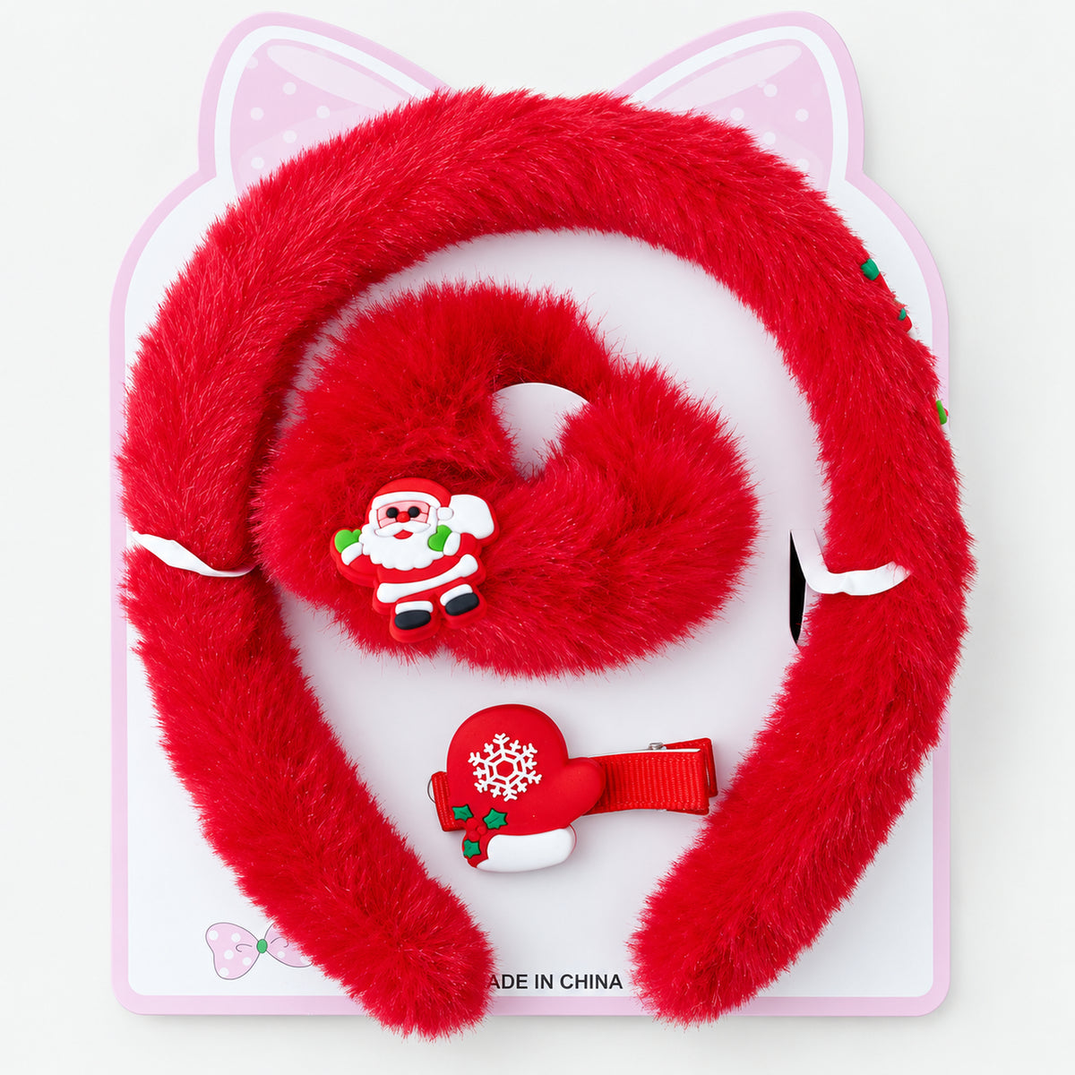 Christmas fluffy hair set on its cat-ear display card