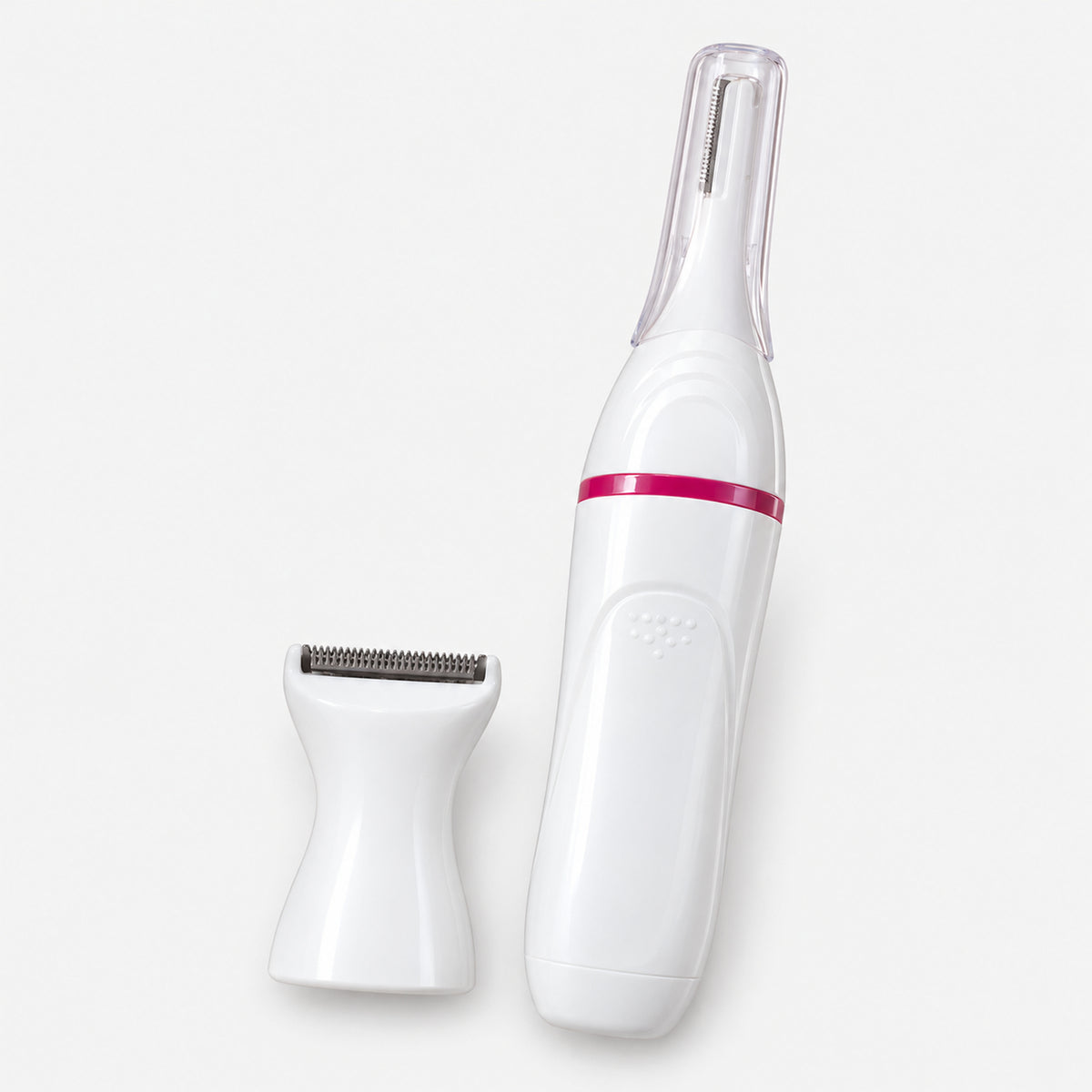 White and pink precision beauty trimmer with 2 heads