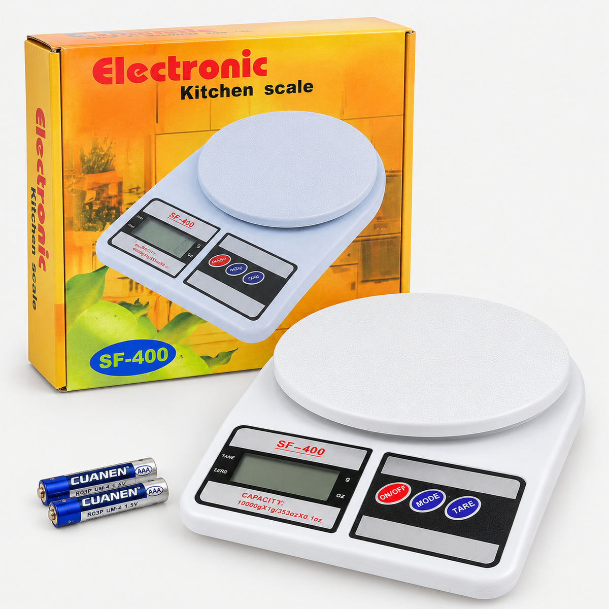 SF-400 digital kitchen scale next to its box