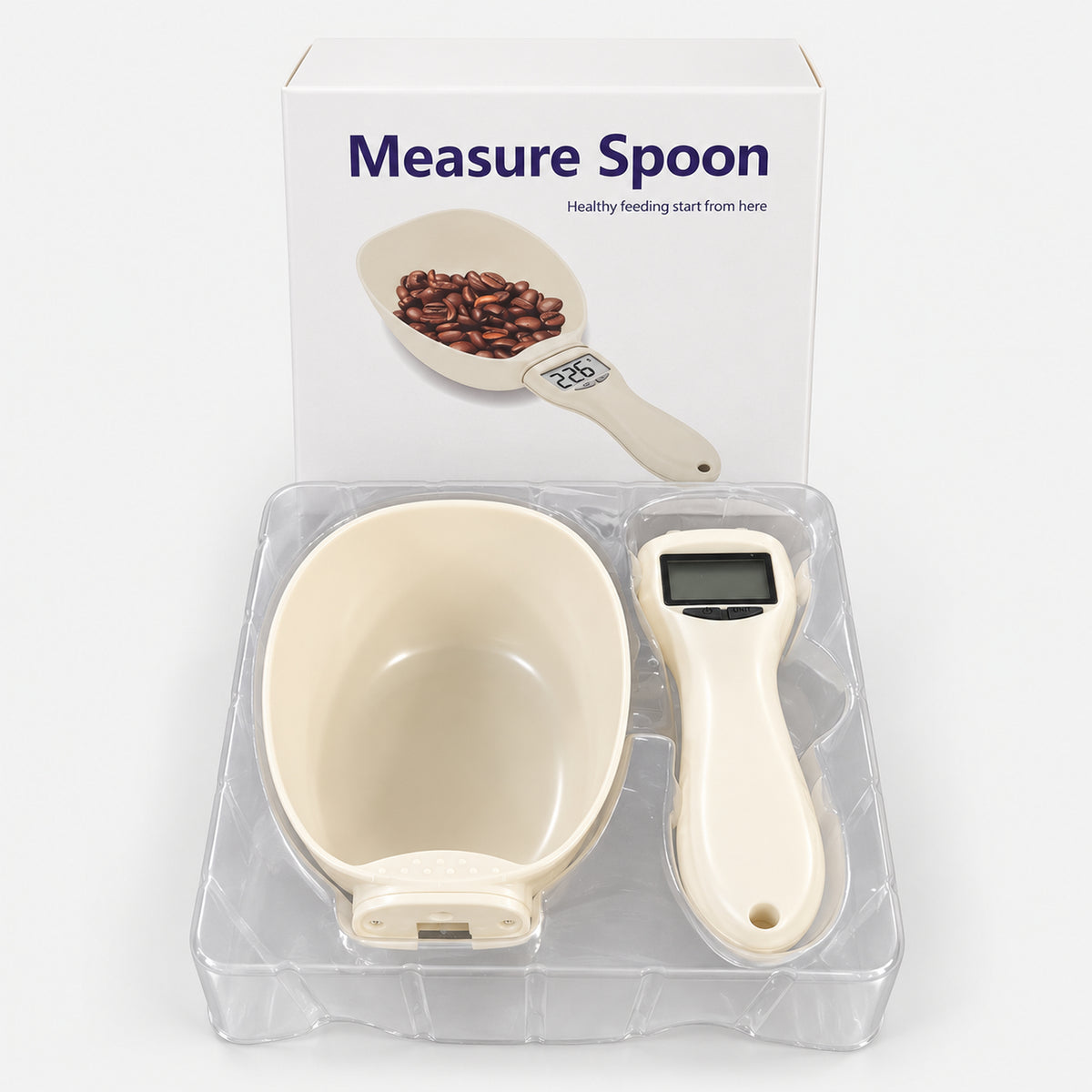 Digital measuring scoop scale with detachable bowl in its box