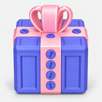 Purple and pink screw puzzle prank gift box with a bow on top