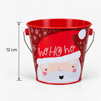 Red Ho Ho Ho Santa tin bucket measurements: 12 cm high