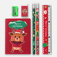 Reindeer Christmas stationery set: notebook, 2 pencils, ruler, eraser and sharpener
