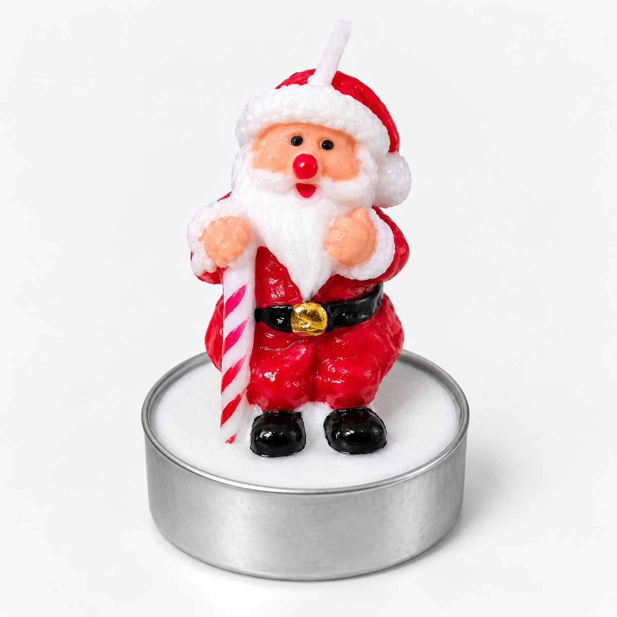 Santa with candy cane Christmas tea light candle
