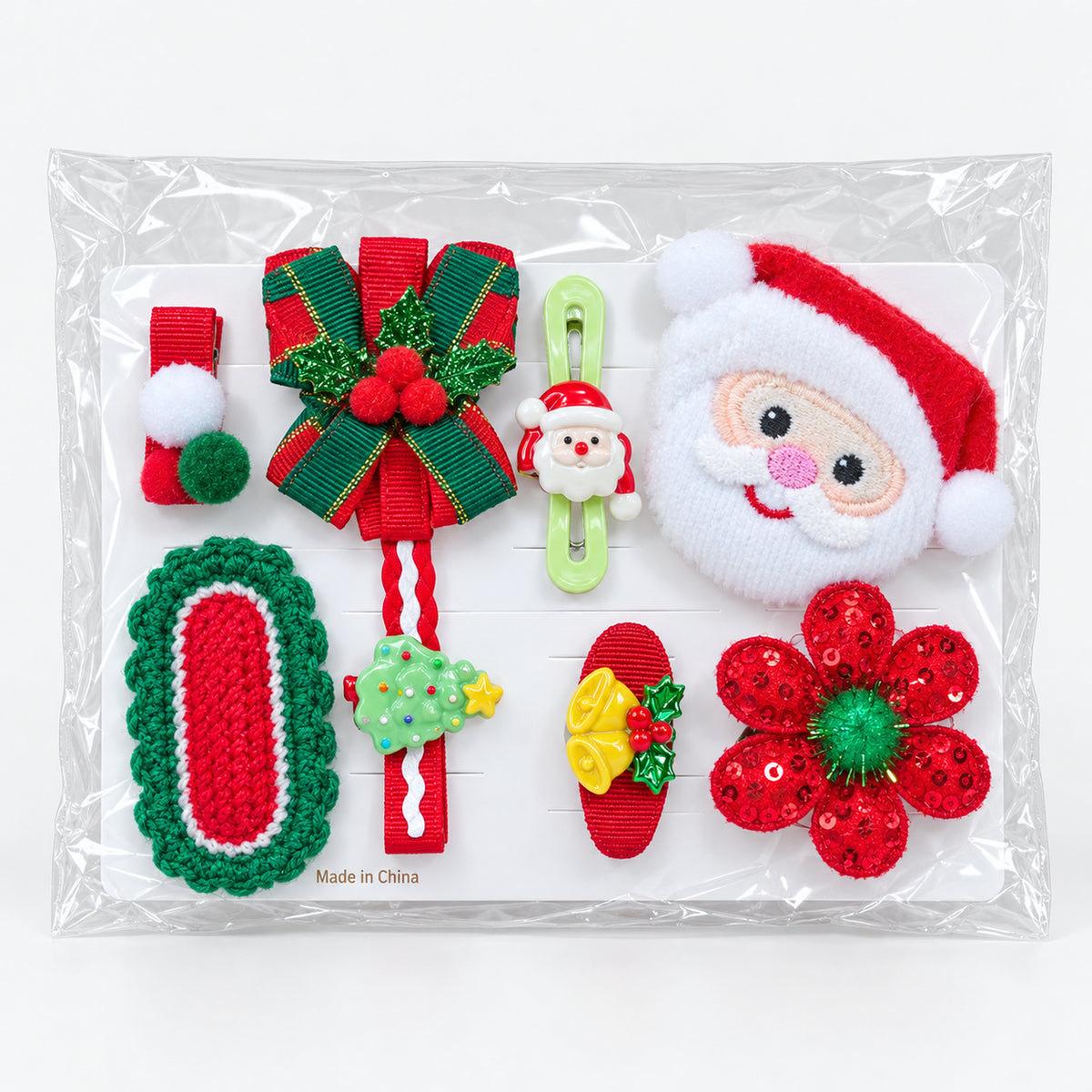 Christmas Santa hair accessories set in its clear packaging
