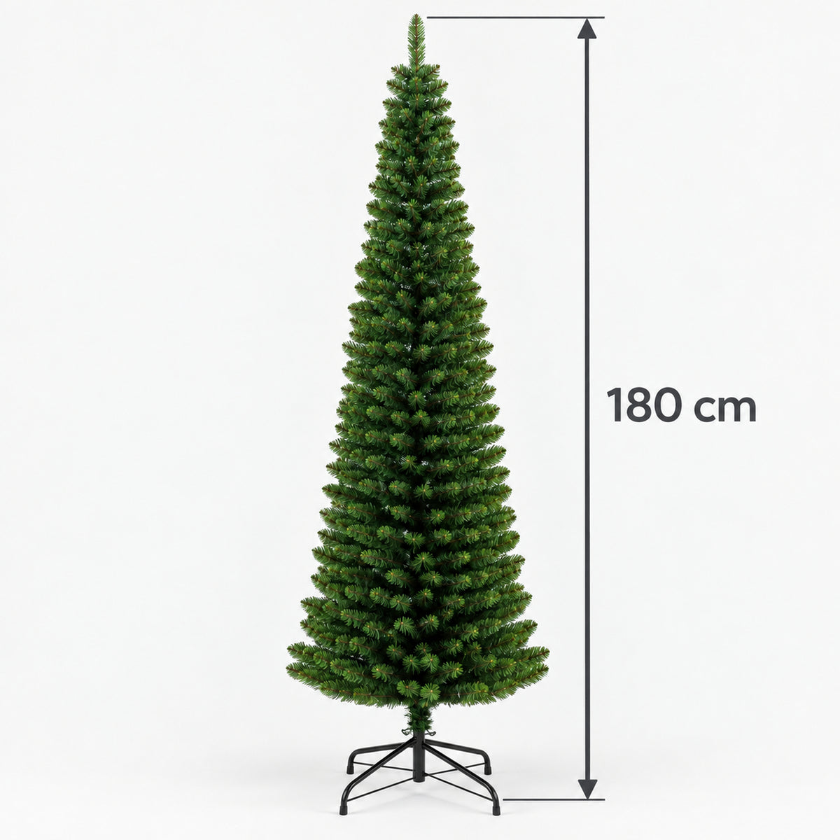 Slim pencil Christmas tree measuring 180cm tall