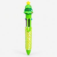 Green Christmas multicolor pen with Christmas tree topper and sequin grip