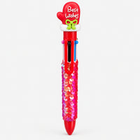 Red Christmas multicolor pen with Best Wishes mitten topper and sequin grip