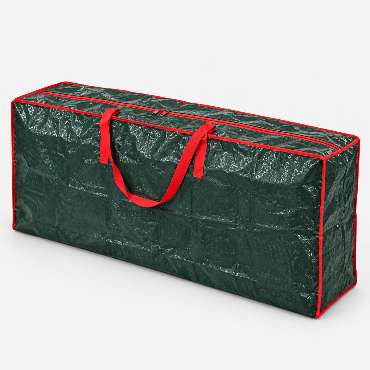 Green Christmas tree storage bag with red trim, 165cm