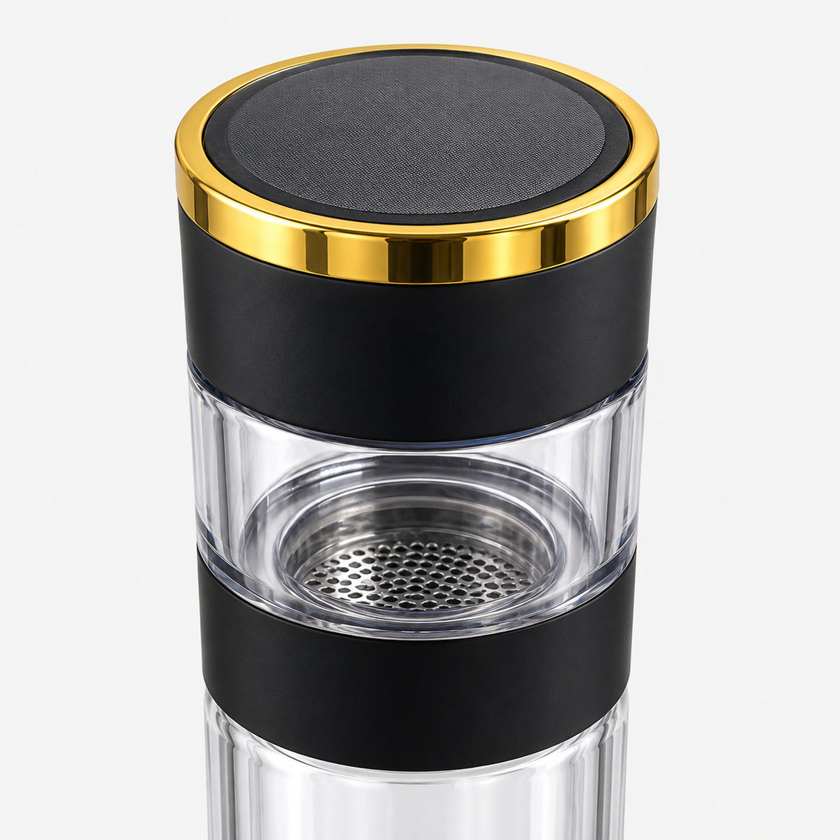 Tea infuser bottle lid and tea chamber with stainless steel filter
