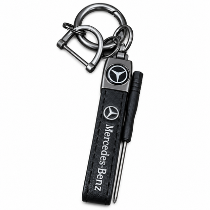 Mercedes-Benz leather keychain with metal clip and screwdriver