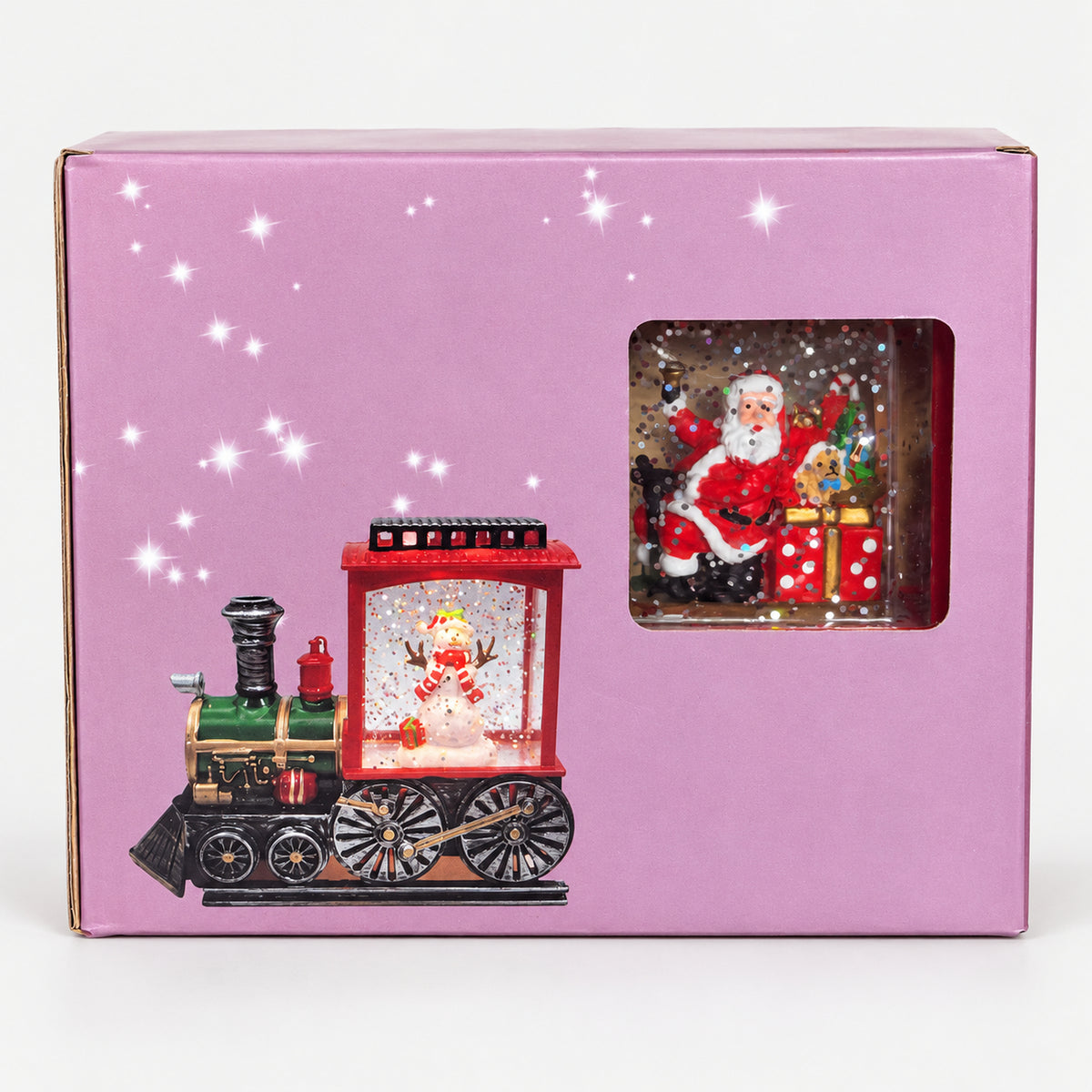 Christmas train LED decoration in its pink window gift box