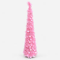 Pink tinsel cone Christmas tree with pink and white sequin dots
