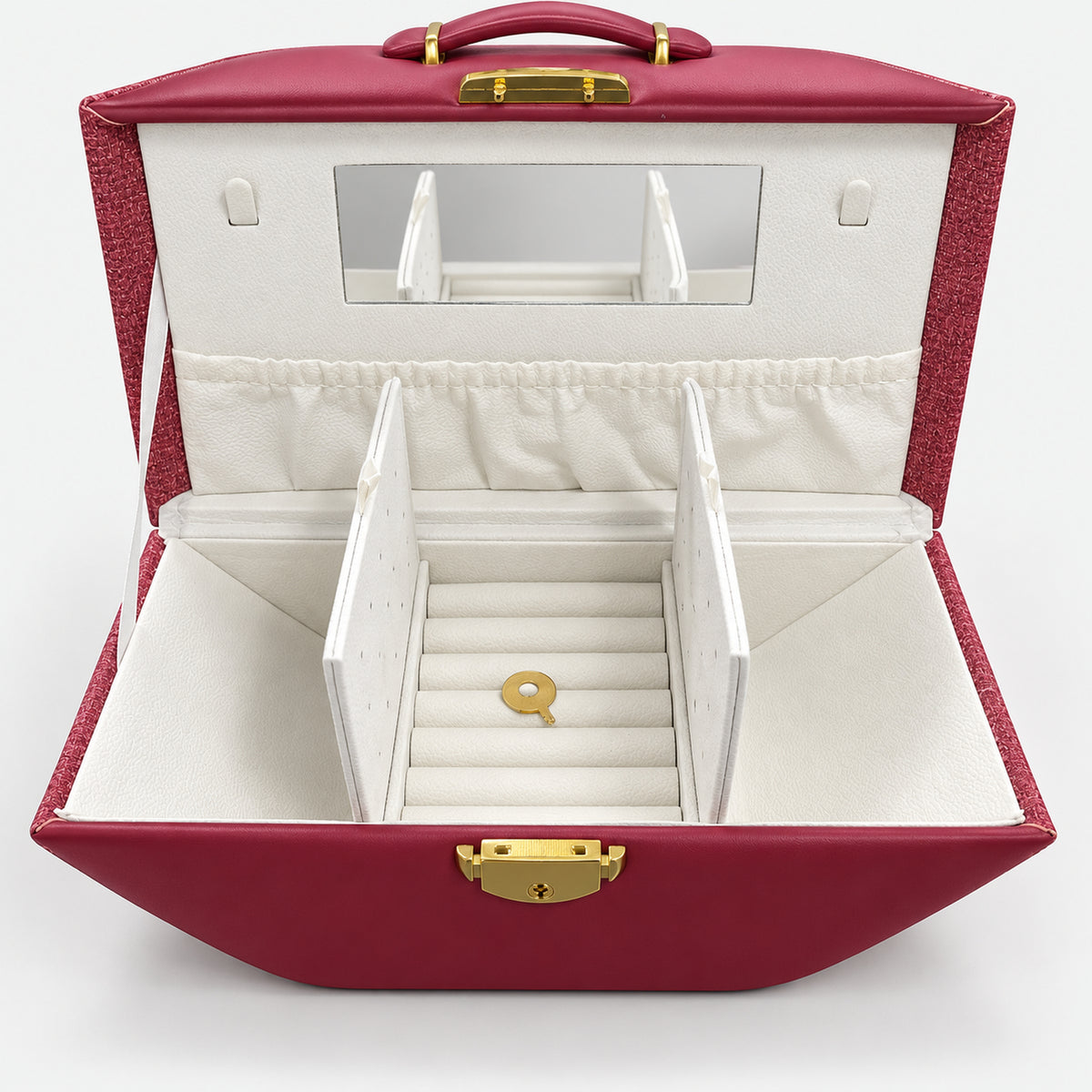 Kiss jewelry case with side panels raised to show hidden storage compartments