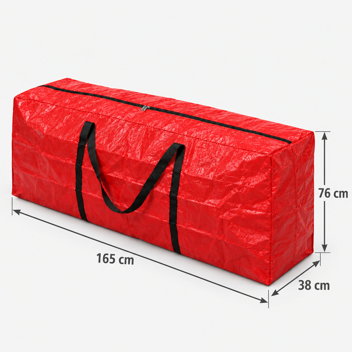 Red Christmas tree storage bag measuring 165 x 38 x 76cm
